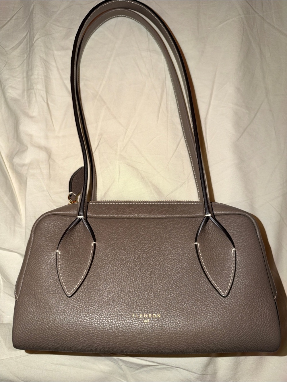 Structured Taupe Shoulder Bag with Pebbled Leather Finish